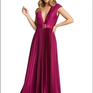 Mac Duggal Satin Pleated Evening Gown